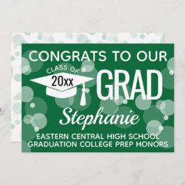 Green Modern Confetti Bokeh Bubbles Abschluss Einladung