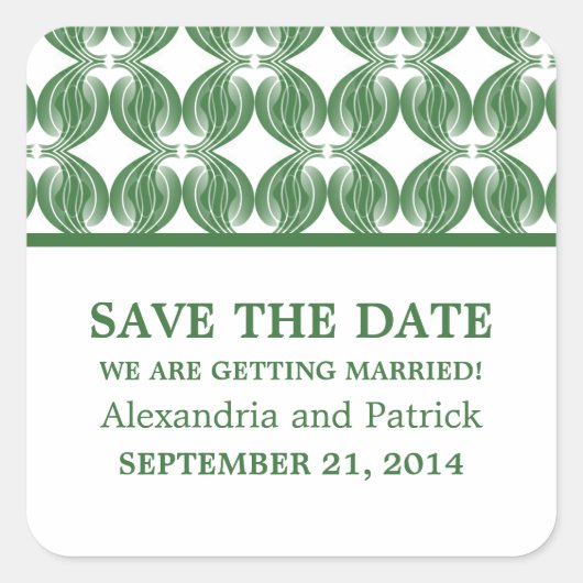 Green Modern Deko Save the Date Stickers (Vorderseite)