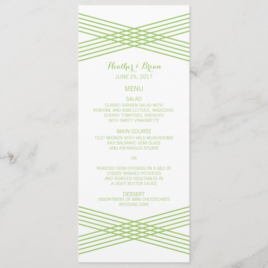 Green Modern Deko Wedding Menu Menükarte (Vorderseite)