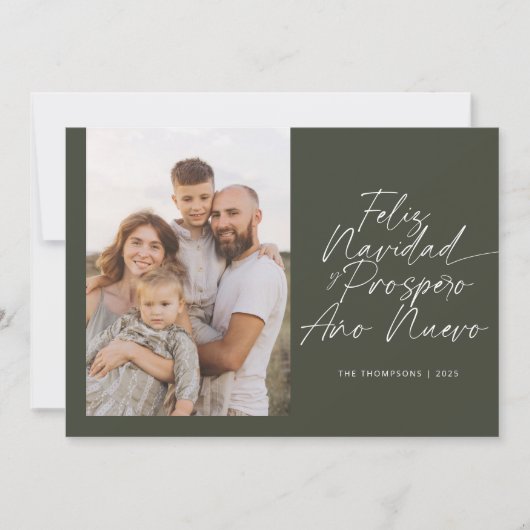 Green Modern Feliz Navidad Script Weihnachten (Vorderseite)