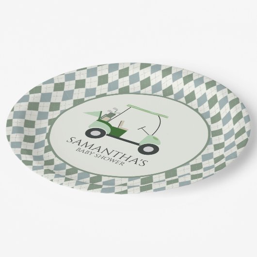 Green Modern Golf Baby Gender Reveal Par-T Pappteller (Schrägansicht)