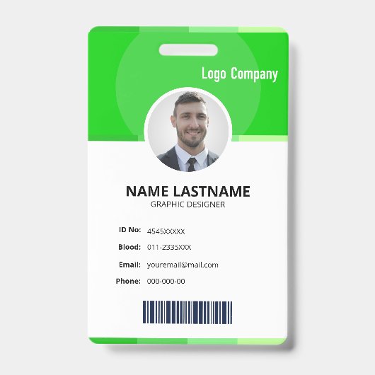 Green Modern ID Identification Card Photo Badge Ausweis (Vorderseite)