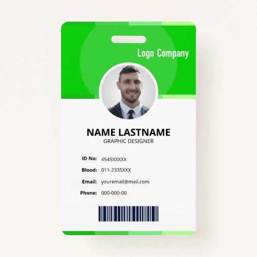 Green Modern ID Identification Card Photo Badge Ausweis (Vorderseite)