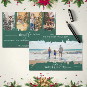 Green Modern Minimalistisch Christmas Collage Foto Einladung