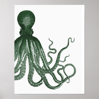 Green Modern Octopus Poster