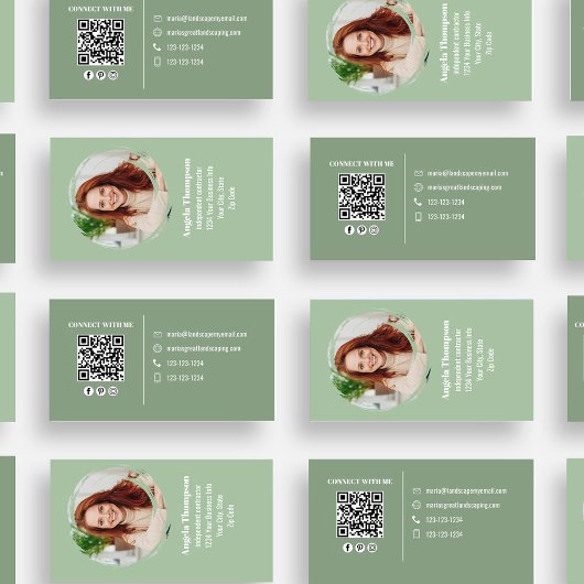 Green Modern Photo QR Code Custom Visitenkarte