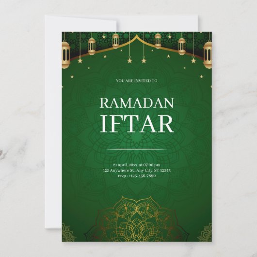 Green Modern Ramadan Iftar Einladung (Vorderseite)