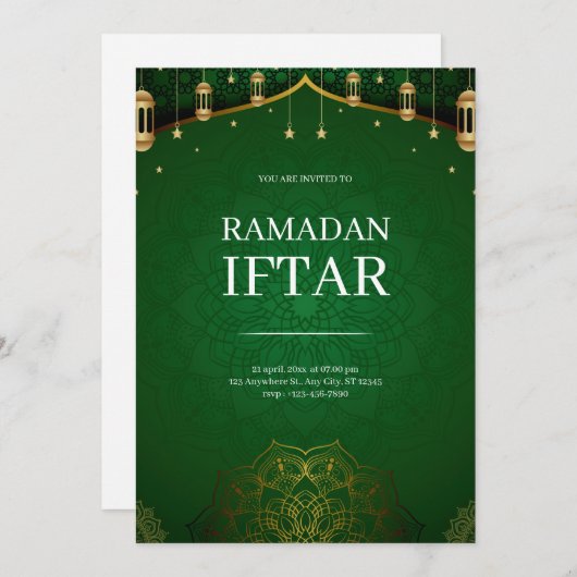 Green Modern Ramadan Iftar Einladung (Vorne/Hinten)