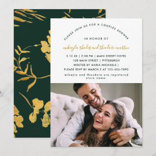 Green Modern Script Couples Dusche Imitats Gold Fo Einladung