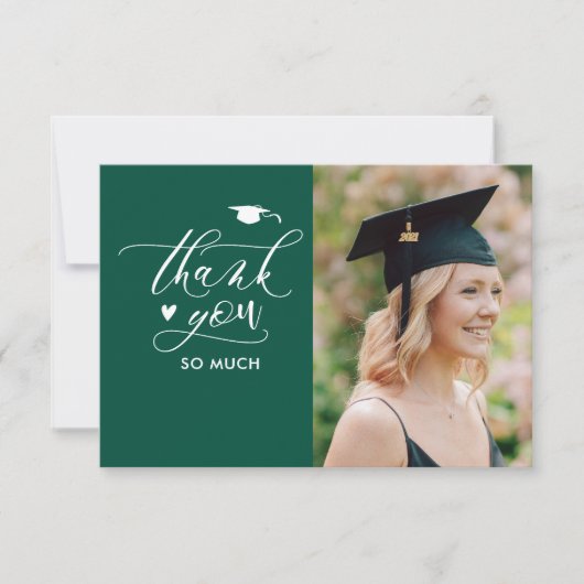 Green Modern Script Foto Minimalistisch Abschluss Dankeskarte (Vorderseite)