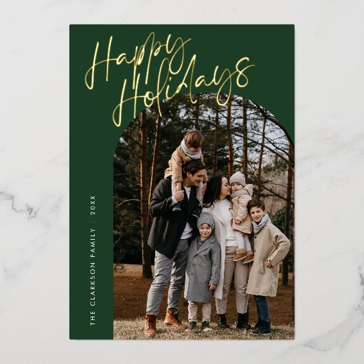 Green Modern Script Happy Holidays Arch 2 Foto Folien Feiertagskarte (Vorderseite)