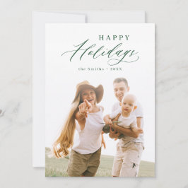Green Modern Script Happy Holidays Family Foto Feiertagskarte
