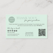 Green Modern Script QR Code, vielen Dank Visitenkarte (Rückseite)