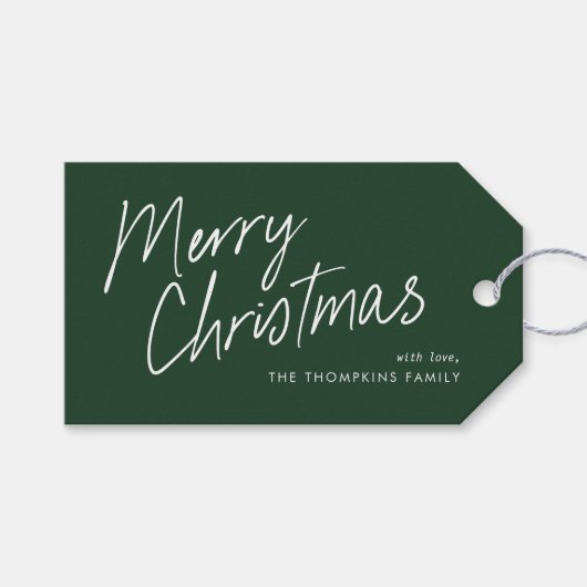 Green Modern Simple Script Frohe Weihnachten Geschenkanhänger (Vorderseite (Horizontal))