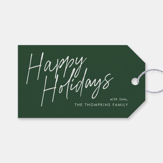 Green Modern Simple Script Happy Holidays Geschenkanhänger (Vorderseite (Horizontal))