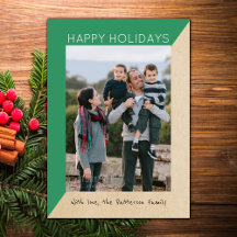Green Modern Slant Holiday Foto Flat Card