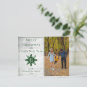 Green Modern Snowflake Foto Feiertagskarte (Stehend Vorderseite)
