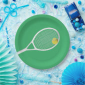 Green Modern Tennis Ball White Racket Pappteller (Party)