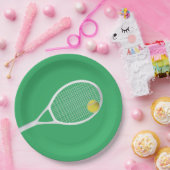 Green Modern Tennis Ball White Racket Pappteller (Party)