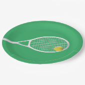 Green Modern Tennis Ball White Racket Pappteller (Schrägansicht)