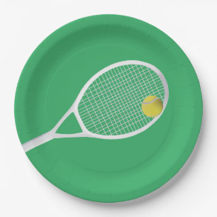Green Modern Tennis Ball White Racket Pappteller