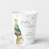 Green Modern Winter Snowman Baby Shower Pappbecher (Rückseite)