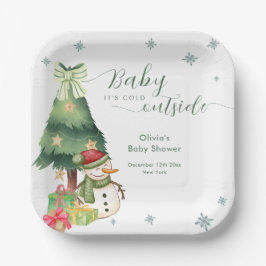 Green Modern Winter Snowman Baby Shower Pappteller