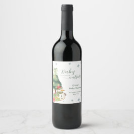 Green Modern Winter Snowman Baby Shower Weinetikett