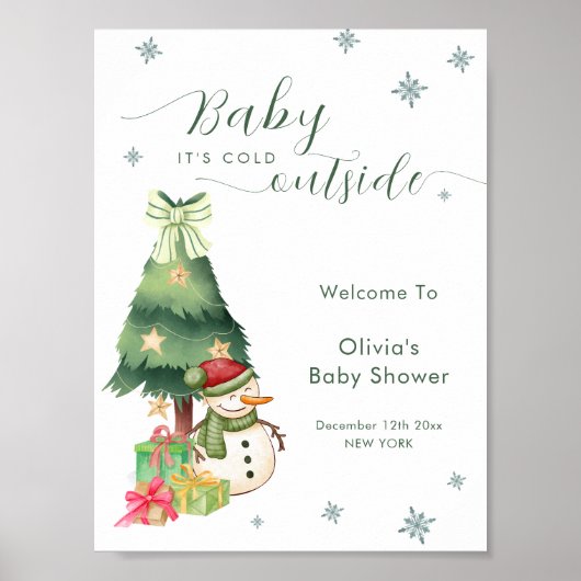 Green Modern Winter Snowman Baby Shower Welcome Poster (Vorne)