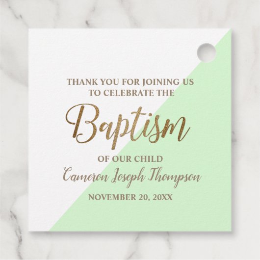 Green moderne Baby Taufname Vielen Dank Geschenkanhänger (Rückseite)