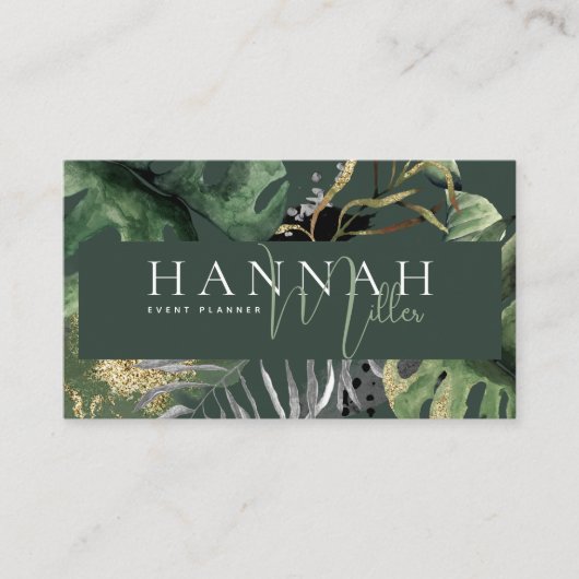 Green | Moderner Eleganter Tropischer QR-Code Visitenkarte (Vorderseite)