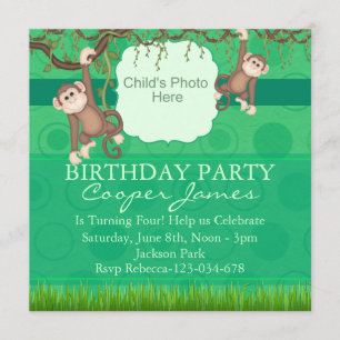 Green Monkey Fun Foto Geburtstag Einladung