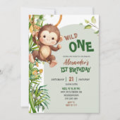 Green Monkey Wild One Safari First Birthday Einladung (Vorderseite)