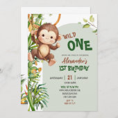 Green Monkey Wild One Safari First Birthday Einladung (Vorne/Hinten)