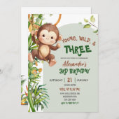 Green Monkey Young Wild Three Third Birthday Einladung (Vorne/Hinten)