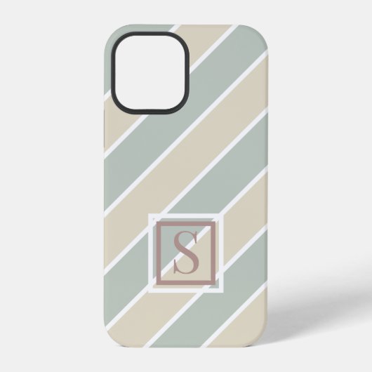 Green Monogram Abstrakt Modern Tan iPhone Hülle (Rückseite)