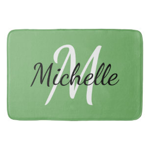 Green Monogram Add your name Simple Modern Trendy Badematte