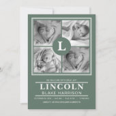 Green Monogram Baby Boy Birth Announccard Ankündigung (Vorderseite)