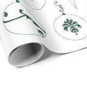 Green Monogram Bauble Ornaments Muster Weihnachten Geschenkpapier (Rolleneckpunkt)