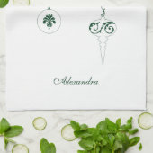 Green Monogram Bauble Ornaments Personalisierter N Geschirrtuch (Gefaltet)