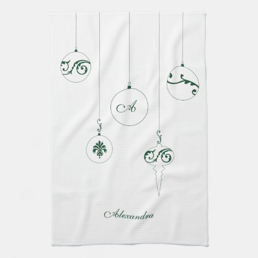 Green Monogram Bauble Ornaments Personalisierter N Geschirrtuch (Vertikal)