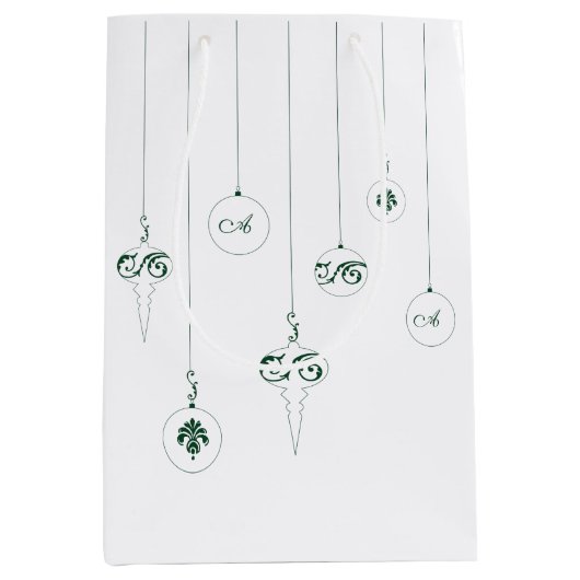 Green Monogram Bauble Weihnachtsschmuck Geschenkta Mittlere Geschenktüte (Vorderseite)