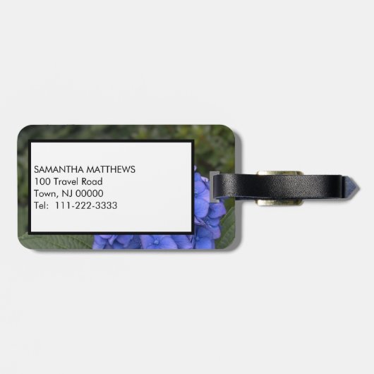 Green Monogram Blue Hydrangea Floral Gepäckanhänger (Rückseite horizontal)