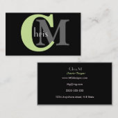 Green Monogram Business Cards Visitenkarte (Vorne/Hinten)