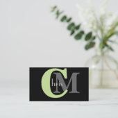 Green Monogram Business Cards Visitenkarte (Stehend Vorderseite)