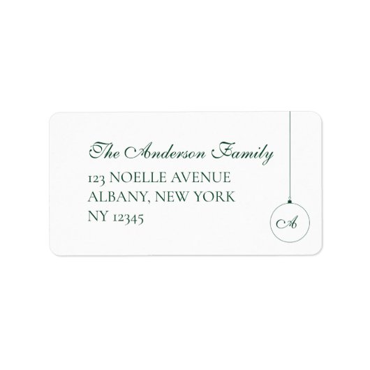 Green Monogram Christmas Bauble Rücksendeadresse Adressaufkleber (Vorne)