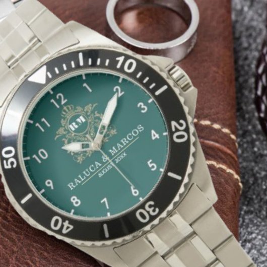 Green Monogram Custom couple floral names Armbanduhr