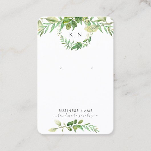 Green Monogram Earring Display Business Card Visitenkarte (Vorderseite)