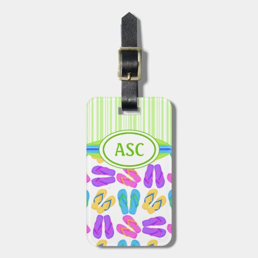 Green Monogram farbige Flip Flops Beach Gepäckanhänger (Vorderseite vertikal)
