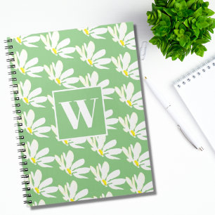 Green Monogram Floral Daisy Spiral Foto Notebook Notizblock